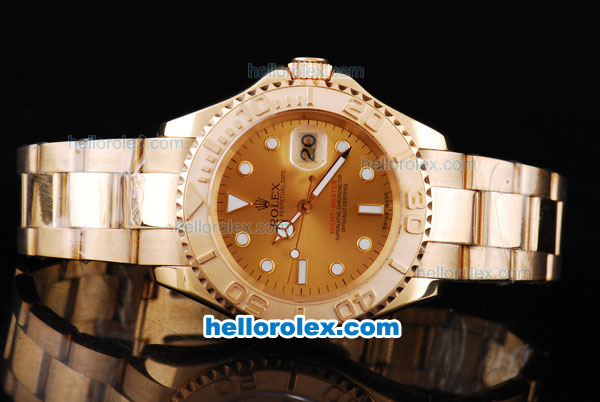 Rolex Yachtmaster Oyster Perpetual Automatic with Yellow Gold Dial and Full Gold Bezel,Case and Strap-Round Bearl Marking-Small Calendar - Click Image to Close